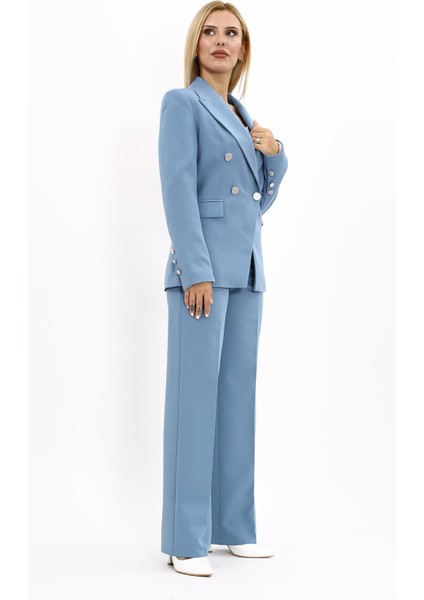 Erkek Yaka Çapraz Ceket & Bol Paça Pantolon-Deniz modelleri