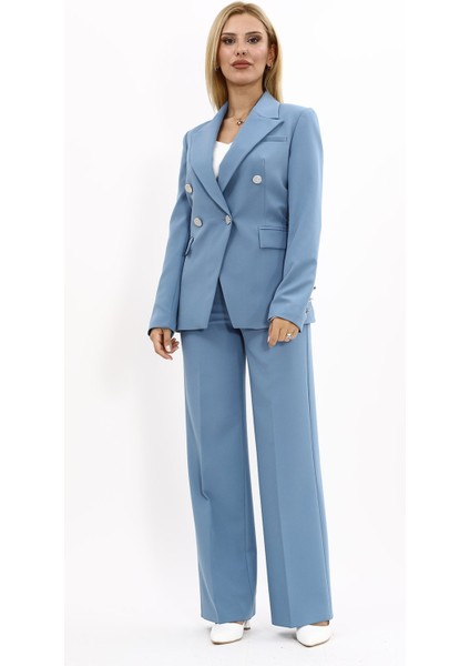 Erkek Yaka Çapraz Ceket & Bol Paça Pantolon-Deniz indirimleri