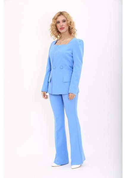 Kare Yaka Ceket & Ispanyol Paça Pantolon-Gökyüzü fiyatları