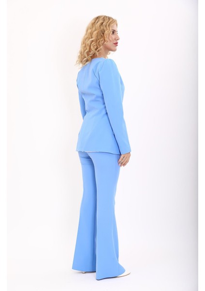 Kare Yaka Ceket & Ispanyol Paça Pantolon-Gökyüzü modelleri