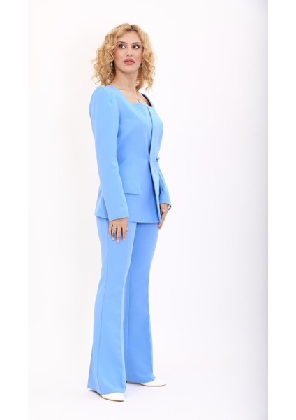 Kare Yaka Ceket & Ispanyol Paça Pantolon-Gökyüzü fırsatları