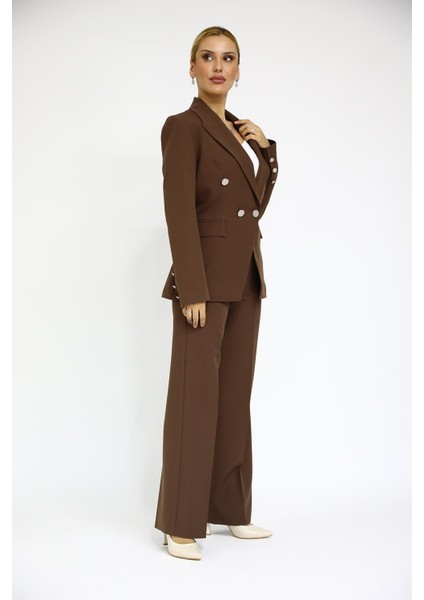 Erkek Yaka Çapraz Ceket & Bol Paça Pantolon-Kestane modelleri