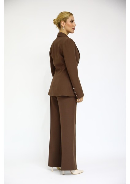 Erkek Yaka Çapraz Ceket & Bol Paça Pantolon-Kestane fırsatları