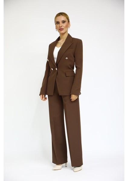 Erkek Yaka Çapraz Ceket & Bol Paça Pantolon-Kestane indirimleri