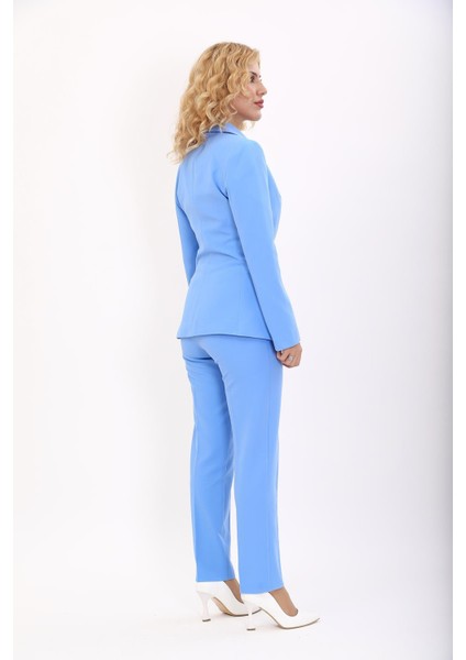 Erkek Yaka Düğme Detaylı Ceket & Dar Paça Pantolon-Gökyüzü modelleri