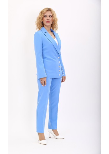 Erkek Yaka Düğme Detaylı Ceket & Dar Paça Pantolon-Gökyüzü fırsatları