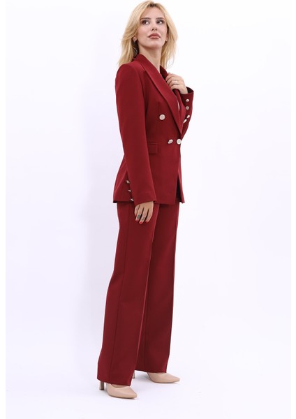 Erkek Yaka Çapraz Ceket & Bol Paça Pantolon-Bordo modelleri
