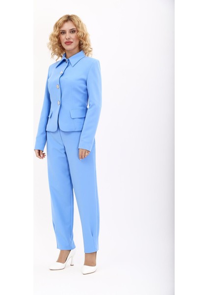Gömlek Yaka Klasik Ceket & Paçası Pileli Pantolon-Gökyüzü fiyatları