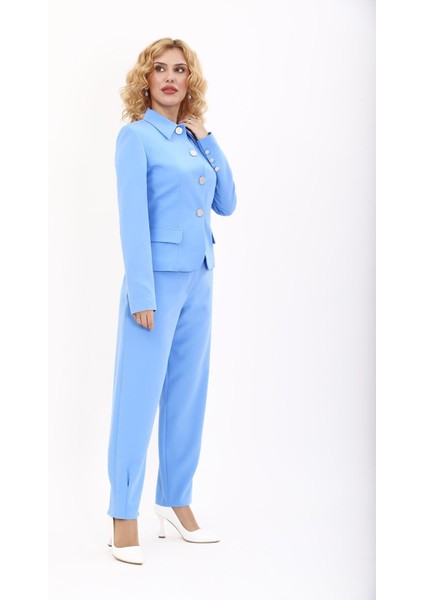 Gömlek Yaka Klasik Ceket & Paçası Pileli Pantolon-Gökyüzü fırsatları