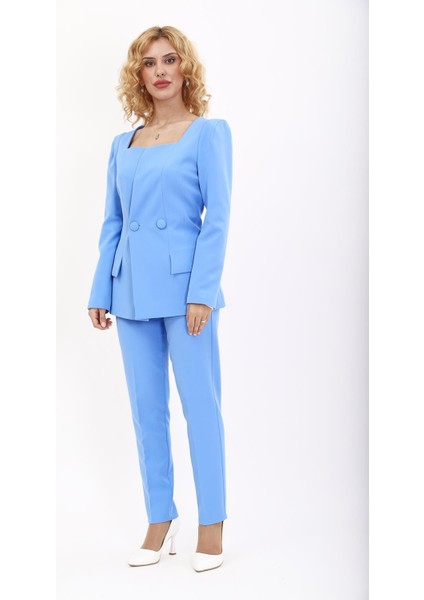 Kare Yaka Ceket & Dar Paça Pantolon-Gökyüzü fiyatları