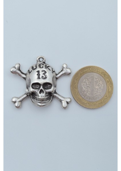 Lucky 13 Kuru Kafa Gümüş Kaplama Deri İp Kolye