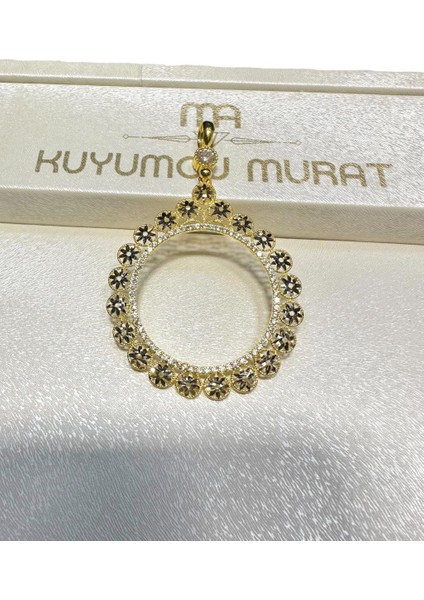 Tam Birli Zihnet Lirası Çerçeve Telkari Işleme Armut Altın Kolye