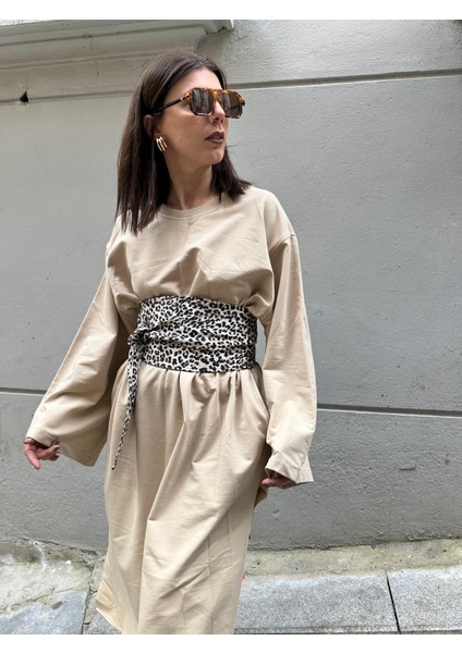 Animal Print Denim Korse Kuşak