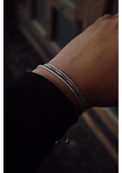 925 Ayar Gümüş Italyan Model Gümüş Renk Erkek Bileklik Set FRJ12353-3353-A fiyatları