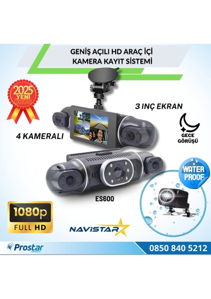 4 Kameralı 1080P Wıfı, Gps Geniş Açılı Dashcam Araç Içi Kamera Kayıt Sistemi 3 Inç Full Hd
