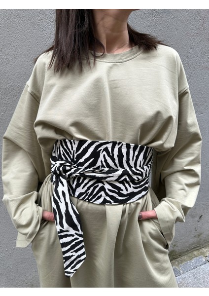 Animal Print Denim Korse Kuşak