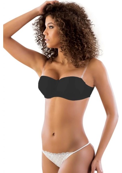 Miraxx Siyah Emay 702 Sırtı Şeffaf Straplez Sütyen Push-Up