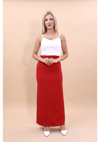 Uzun Düz Dar Etek-Kırmızı