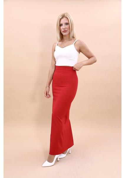 Uzun Düz Dar Etek-Kırmızı fiyatları