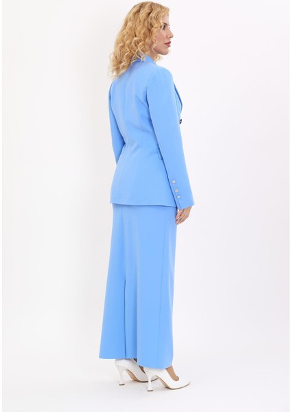 Erkek Yaka Çapraz Ceket & Uzun Düz Dar Etek-Gökyüzü modelleri