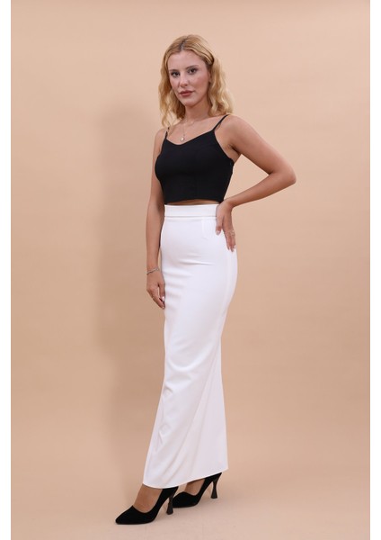 Uzun Düz Dar Etek-Beyaz