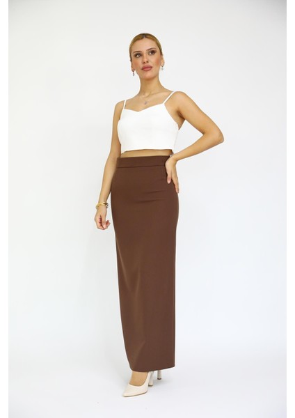 Uzun Düz Dar Etek-Kestane