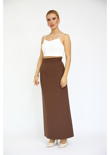 Uzun Düz Dar Etek-Kestane indirimleri