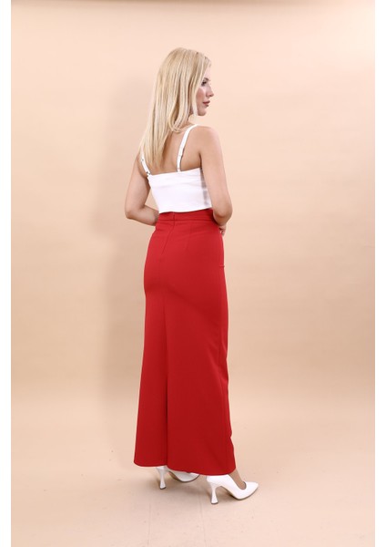 Uzun Düz Dar Etek-Kırmızı indirimleri