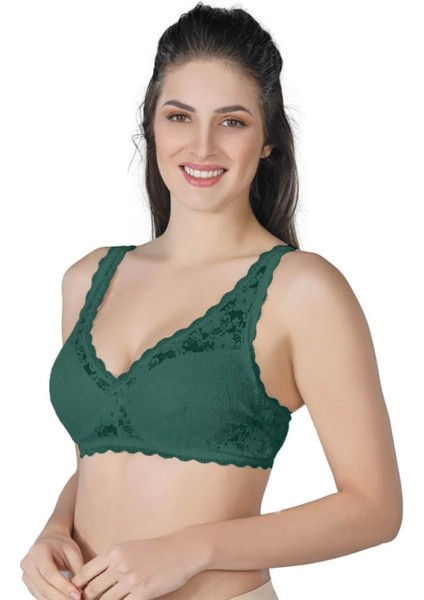 Miraxx Yeşil Emay 188 B Pedli Dantelli Telli Toparlayıcı Sütyen