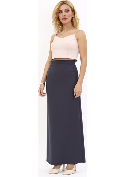 Uzun Düz Dar Etek-Füme indirimleri