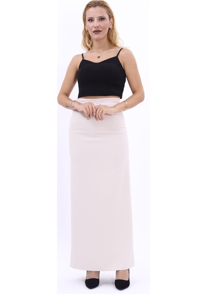 Uzun Düz Dar Etek-Bej
