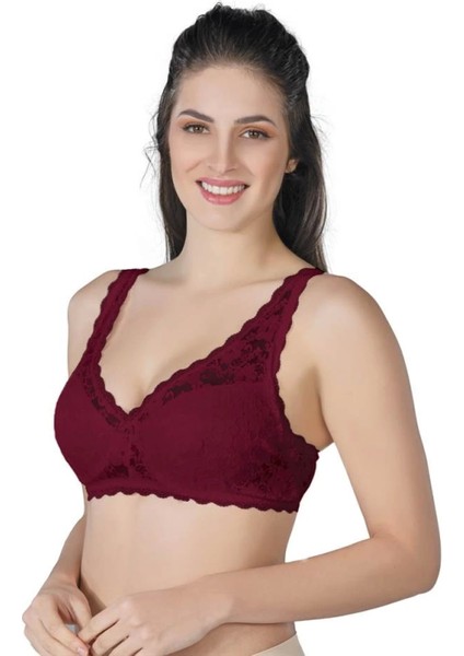 Miraxx Bordo Emay 188 C Pedli Dantelli Telli Toparlayıcı Sütyen