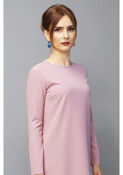 Sıfır Yaka Uzun Kol Bluz-Pudra fiyatları