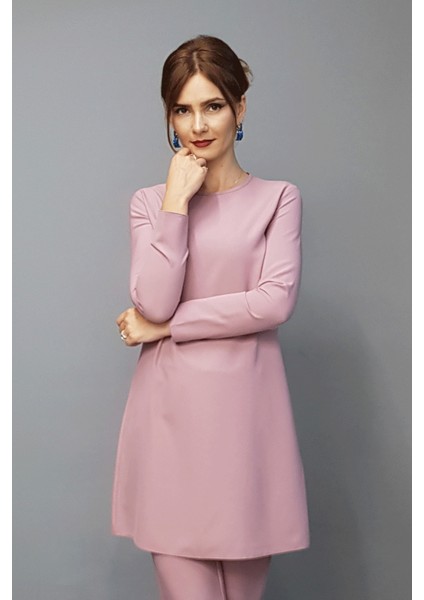 Sıfır Yaka Uzun Kol Bluz-Pudra modelleri