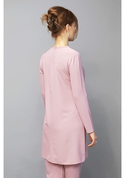 Sıfır Yaka Uzun Kol Bluz-Pudra fırsatları