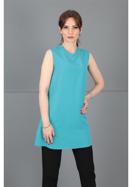 Sıfır Yaka Kolsuz Bluz-Turkuaz fırsatları