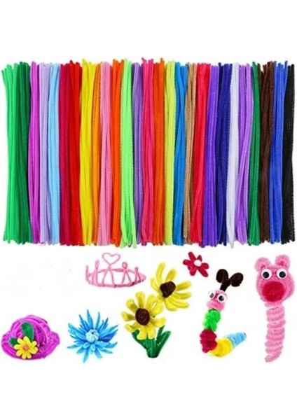 Renkli Şönil, 60 Adet, Tüylü Tel, 30 Cm, Eğitici Şönil Seti, Peluş Tel