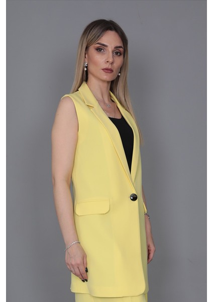 Erkek Yaka Tek Düğmeli Uzun Yelek-Sarı modelleri