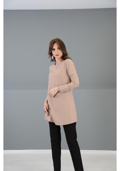 Sıfır Yaka Uzun Kol Bluz-Taş fiyatları