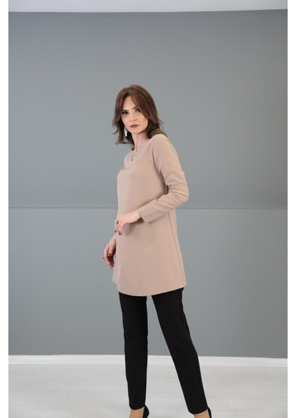 Sıfır Yaka Uzun Kol Bluz-Taş indirimleri