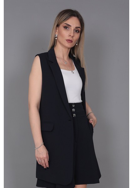 Erkek Yaka Tek Düğmeli Uzun Yelek-Lacivert modelleri