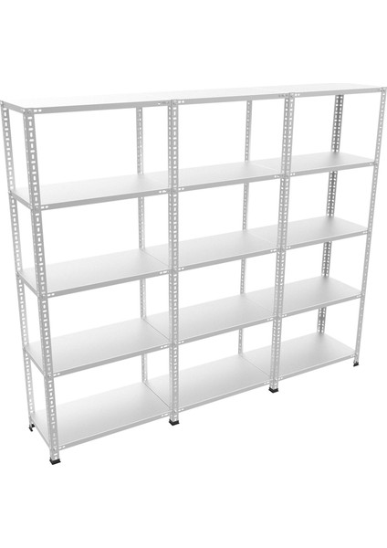 Roburack® Her Bölme 100 kg Taşır 5 Katlı 3 Lü Bitişik Çelik Galvaniz Arşiv Rafı Depo Rafı Kiler Rafı 43X60X150 DX51KALITE