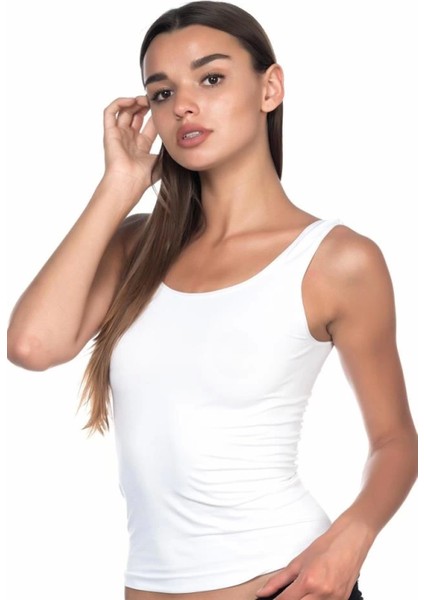 Miraxx Beyaz Emay 5002 Soft Kalın Askılı Uzun Atlet