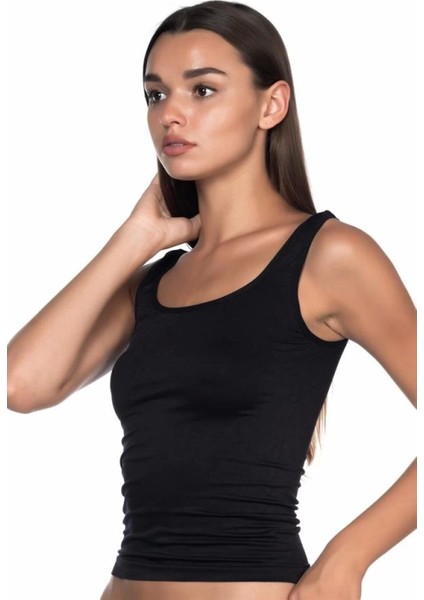 Miraxx Siyah Emay 5002 Soft Kalın Askılı Uzun Atlet