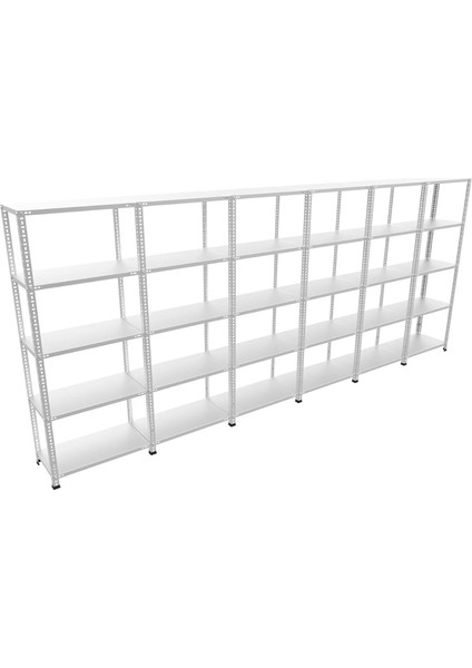 Roburack® Her Bölme 100 kg Taşır 6 Katlı 5 Li Bitişik Çelik Galvaniz Arşiv Rafı Depo Rafı Kiler Rafı 31X60X150 DX51KALITE