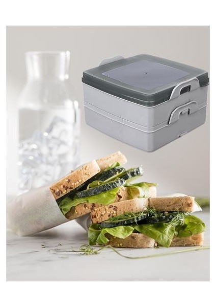 Walker 2 Bölmeli Sandviç Tost Yemek Kabı Gri