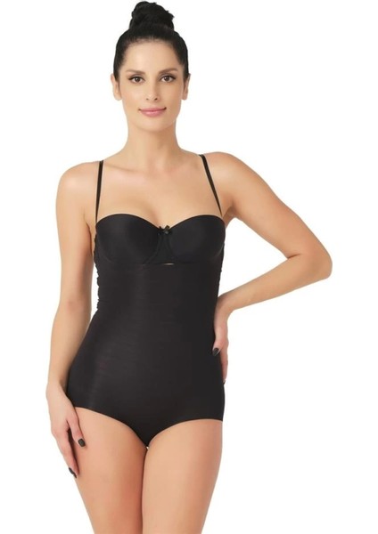 Miraxx Siyah Emay 2723 Lazer Kesim Göğsü Açık Slip Korse