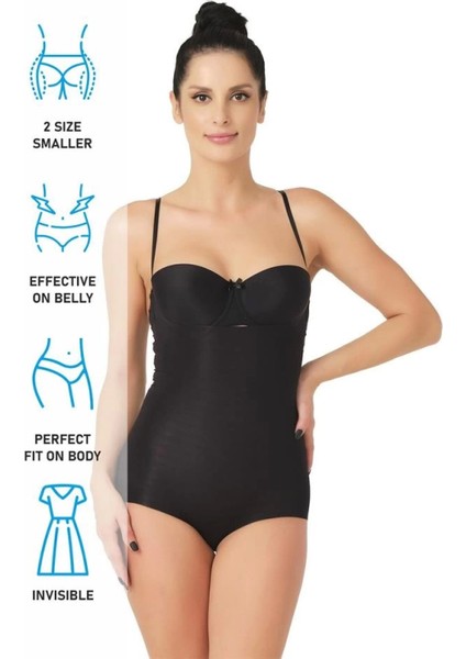 Miraxx Siyah Emay 2723 Lazer Kesim Göğsü Açık Slip Korse indirimleri