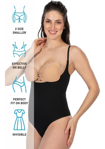 Miraxx Siyah Emay 2076 Göğüsü Açık String Body Korse fırsatları