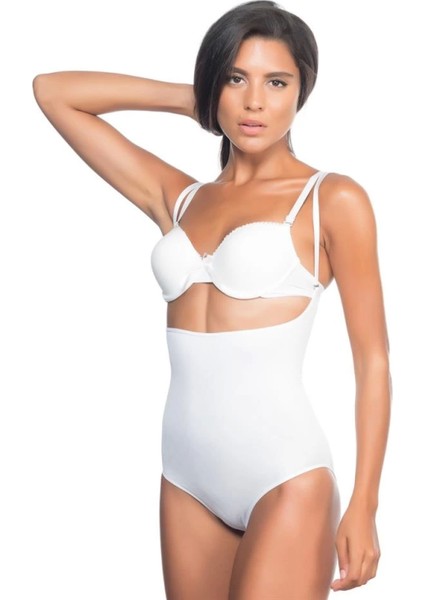 Miraxx Beyaz Emay 2073 Ince Göğüsü Açık Desenli Body Korse